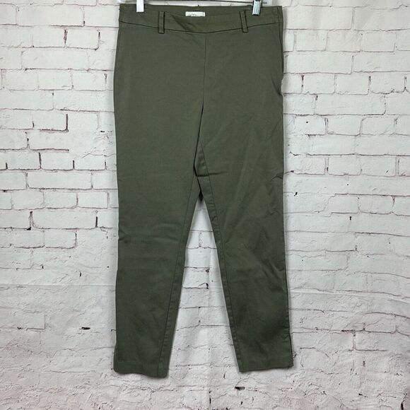 H&M Dress Pants Womens 10 Tapered Cropped Stretch Side Zipper Faux Pocket Green - Picture 1 of 11